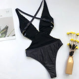 2026 New Sexy One Piece Swimsuit Swimwear Women Black Vintage Retro Print Deep V-neck Bathing Suit Beachwear Cross Back Straps