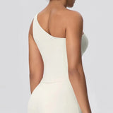 Women Seamless Cloud Feel One-Shoulder Waist-Cinching Yoga Vest Quick-Dry Slimming Sports Shaping Underwear Running Fitness Top