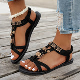 Flowers Decor Flats Bohemian Sandals Women Plus Size 36-43 Summer Gladiator Sandalias Mujer Lightweight Non Slip Beach Sandles