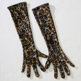 Women Leopard Print Bodysuit With Gloves Leggings Hollow Out Backless Deep V Suspenders Sleeveless Bodysuits Charming Thin 3X4C