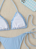 Halter Triangle String Bikinis 2026 Women Sexy Striped Swimsuit Ruffle  Swimwear Female Bathers Bathing Swimming Swim Suit