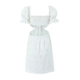 Foridol White Lace Cotton Dress V Neck Off Shoulder Sexy Beach Short Dress Summer Women Buttons Cut Out Mini Beach Sundress 2025