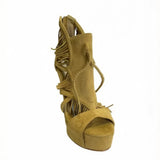 Yellow Suede Tassels Wedges Heel Platform Sandals Back Zipper Women Shoes Peep Toe Party Feast Dating 2026 Zapatos Para Mujere
