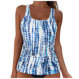 Women Summer Swimwear Loose Fit Scoop Neck Sleeveless Tankini Top Bohemian Tie Dye Print Bathing Suit Padded Swimsuit Top Xxl