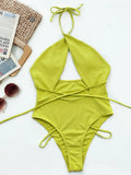 2026 New One Piece Swimsuit Swimwear Women Solid Cross Halter Hollow Bandage Bathing Suit Beachwear Female Maillot De Bain Femme
