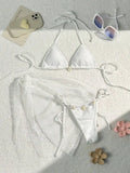 Women mesh micro mini string bikini sets 3pcs with cover skirt shell pendant swimsuit bathing suit beach outfits biquini tankini