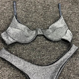 Glitter Sparkling Underwired V-Bar Bikini Women Swimsuit Female Swimwear Two-pieces Bikini Set Micro Thong Bathing Suit Swim