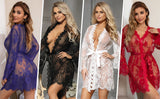 5xl 6xl Blue Kimono Femme Lace Robe Transparent Dress Plus Size Clothing Sexy Peignoirs For Women Nightie Long Sleeve Nightgowns