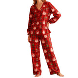 Women Christmas Pajamas Long Sleeve Tie-up V Neck Tops and Pants Loose Fall Winter Two Piece Loungewear
