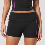 Quick Dry Contrast Color Yoga Shorts 2026 Tights Hip Lifting Workout Fitness Leggings High Waist Folded Running Athletic Shorts