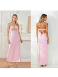 Women Floral Print Tie Backless Dress for Bohemian Party Evening Ring Cut Out Strapless Bodycon Long Dresses
