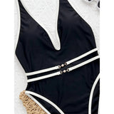 Sexy Deep V Neck Halter With Belt One Piece Swimsuit Women Swimwear Female High Cut Leg Monokini Bather Bathing Suit Swim V7602
