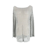 Long Sleeve Hollow Out Top Crochet Knitted Tunic Beach Cover Up Cover-ups Beach Dress Beach Wear Beachwear Female Women V4250