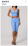 New Summer Women White Polka Dot Print Yoga Sets Hanging Neck Slim Sport Vest High Waist Mid Pants Gym Two-piece Workout Clothes