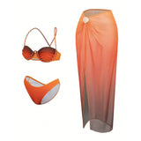 S - XL 3PCS With Skirt Underwired Bikini Female Swimsuit Women Swimwear Bather Bathing Suit Swim Three-pieces Bikini set K8080