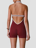 Color Blocking Yoga Jumpsuit Women Sleeveless Hollow Out Backless Slim Sports One Piece Short Suit Gym Running Fitness Rompers