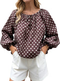 Women Puff Long Sleeve Crew Neck Spring Fall Tops Fashion Dot Print Casual Loose Fit Flowy Blouse