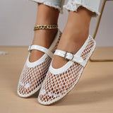 Summer, Wear Round Toe, Straight Buckles, Casual and Comfortable, Women's Flats, Cut-out Mary Jane Single Shoes,fishnet Shoes