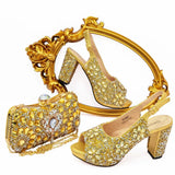 Doershow beautiful Italian Shoes And Bag Sets For Evening Party With Stones Italian Leather Handbags Match Bags! 21-2