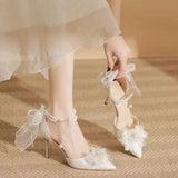 Pointed Toe Bow  Women's Stiletto Hee Elegant Large Size Thin Heel Shoes for Women 2026 New