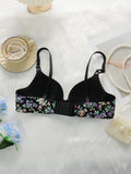 Women's Sexy One-piece Bra With Small Floral Patterns Without Steel Rings Gathered Push Ups Daily Comfortable Underwear A5033