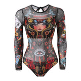 S - XXL Printed Long Sleeve With Sarong One Piece Swimsuit Women Swimwear Female Flowers Padded Bather Bathing Suit Swim K7181