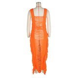 DEKA Women Knitted Tassel Beach Bikini Cover Up Backless Crochet Long Beach Dress Swimwear Side Split Hollow Out Sundress