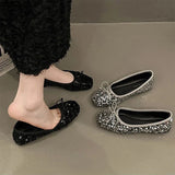 Fashion Silver Bling Low Top Single Shoes for Women New Low Heels Bow-Knot Single Shoes Ladies Hot Sale Plu Size Shoes Mujer