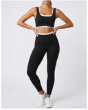Double Layered Contrasting Yoga Sets Women Shock-absorbing Sports Bra Gym Workout Clothes Outwear High Waist Pants Fitness Suits