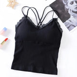 Summer Tank Top Women Crop Tops Sexy Lingerie Beauty Back Seamless Underwear Lace Bralette Camis Female Padded Camisole Femme