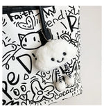 Large Capacity Printed Tote Bag, Fashion and Versatile Casual Single Shoulder Handbag with Pendant, College Style Women's Bags
