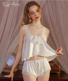 Pure Desire Home Wear Set New Sweet Style Camisole Shorts Pajamas Thin Sexy Ice Silk Home Wear Two-Piece Casual Style Sets N5GK