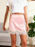 Women's Lace Hem Mini Skirt High Waist Bodycon Pencil Skirt Summer Casual Elegant Retro Streetwear