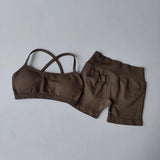 Seamless 2PCS Leggings Set Women Seamless Yoga Set High Waist Scrunch Butt Shorts With Halter Sports Bras Workout Gym Suit Set