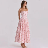 FDYOUI 2026 Summer Spaghetti Strap A-line Floral Vacation Dress for Women Elegant High Waist Tunics Long Party Evening Dresses