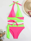 Sexy Halter Bikini 2026 Criss Cross Solid Swimsuit High Waist Swimwear Female Bathers Bathing Swimming Suit Padded Beachwear