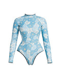 Long Sleeve Printed Swimwear Women One Piece Swimsuit With Pants Lady Sexy Swimming Suit Fashion Female Beachwear Pool Outfits