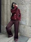 Foridol Autumn Winter New Burgundy Cardigan Women Knitted Long Sleeves Femme Casual Sueter Mujer Loose Short Sweater Buttons