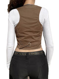 Women Vest Sleeveless V Neck Button Down Tank Tops Gilet with Pockets for Casual Street Gothic