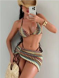 Bohemian Print Sexy Women's Beach Bikinis Three Pieces Bikini Set Cover Up Swimwear High Waisted Bikini Set Women Swimsuit 2026