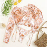 S- XXL Leopard Printed Long Sleeve Bikini Women Swimwear Female Swimsuit Three-Pieces Bikini Set Bather Bathing Suit Swim V3193Y