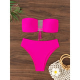 Sexy Bandeau Sheer Female Swimsuit High Waist Bikini Women Swimwear Two-pieces Bikini set Padded Bather Bathing Suit Swim K7063