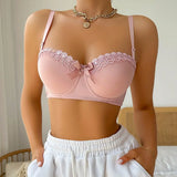 High Quality Pink Heavy Duty Lace Design Underwear Bow Daily Push Up Bra Sexy Lingerie Women With Steel Ring  J1903