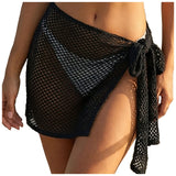Women Crochet Knit Beach Cover Up Skirt Tie Side Holllow Out Mesh Mini Skirt Bow Knot Swimsuit Coverup Summer Vacation Beachwear