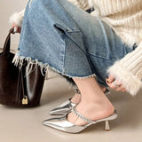 Rhinestone Heels Slingback High Heels Women Black Pumps 2026 Woman's Elegant Modern Heeled Sandals Pointed Party Stilettos