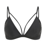 Women's Wire Free V Neck Triangle Bikini Top Black Hollow Out Push Up Bra Sexy Swimsuit Summer Adjustable Straps Bathing Suits