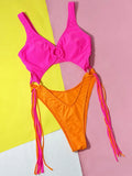 Tummy Cut Out Splicing Fringe Tassel Women Swimwear One Piece Swimsuit Female Monokini High Leg Cut Bathing Suit Swim Beach Wear