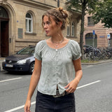 Women Summer Solid Color Loose Shirt Short Sleeve Button Closure Solid Loose Tops Streetwear