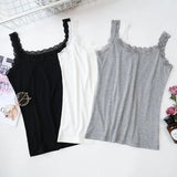 Women Summer Vest U-Neck Sleeveless Slim Fit Tank Tops Thin Vest Solid Color Lace Trimmed Camisole Streetwear