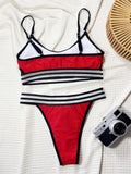 DEKA Women Red Bikini Matching Micro Swimsuits Women Striped Print High Waisted Sexy Push Up Two Piece Bathing Suits